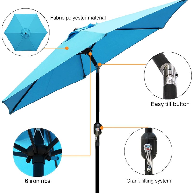Blissun 7.5 ft Patio Umbrella, Yard Umbrella, Outdoor Market Umbrella with Push Button Tilt Crank (Light Blue) - Image 2